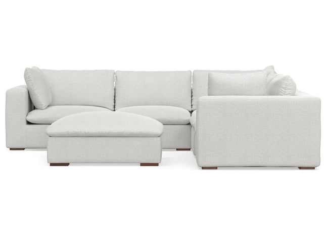 125" Gray Fabric Sofa With Ottoman With Brown Legs