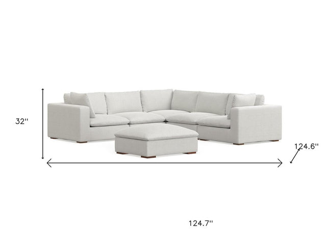 125" Gray Fabric Sofa With Ottoman With Brown Legs