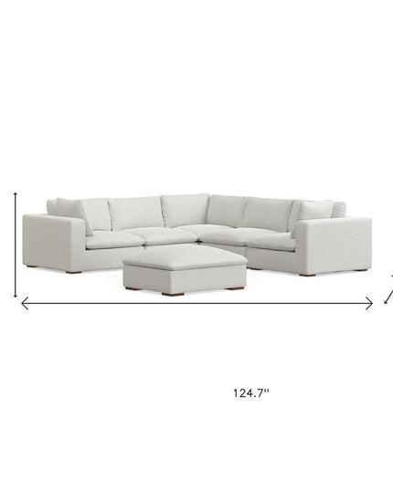 125" Gray Fabric Sofa With Ottoman With Brown Legs