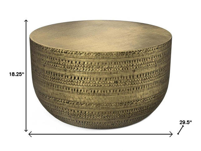 18" Antiqued Gold Metal Round Drum End Table