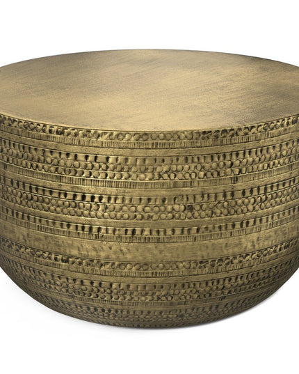 18" Antiqued Gold Metal Round Drum End Table