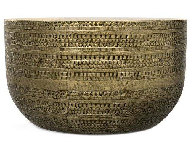 18" Antiqued Gold Metal Round Drum End Table