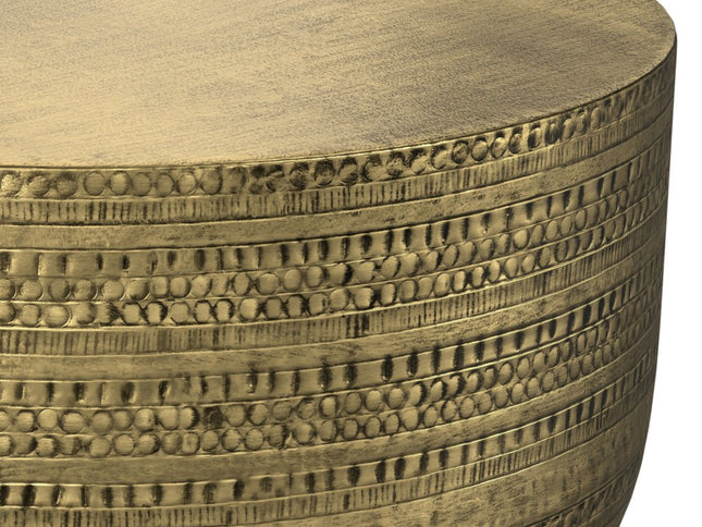 18" Antiqued Gold Metal Round Drum End Table
