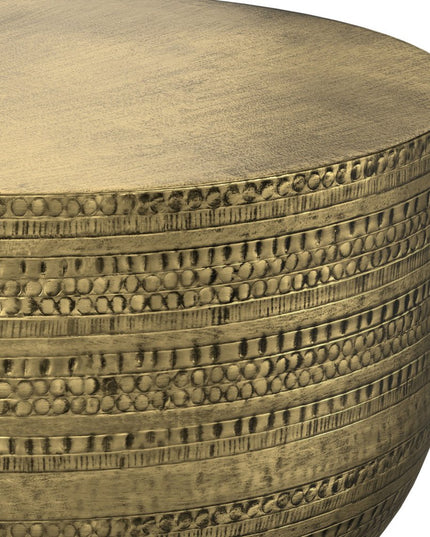 18" Antiqued Gold Metal Round Drum End Table