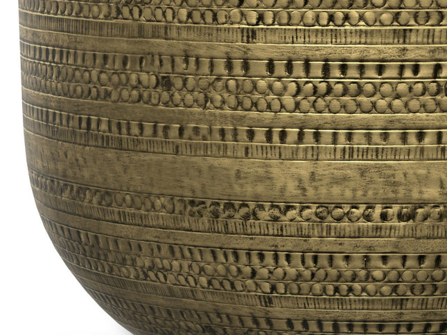 18" Antiqued Gold Metal Round Drum End Table