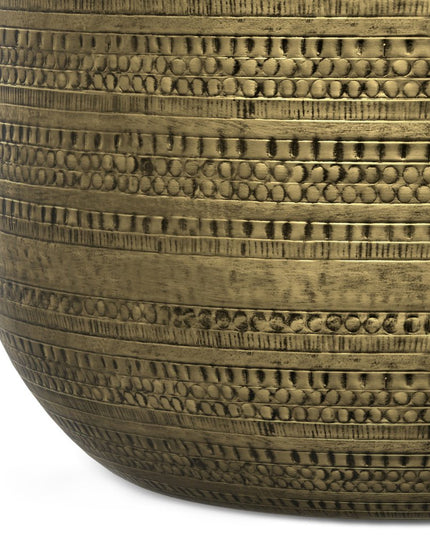 18" Antiqued Gold Metal Round Drum End Table