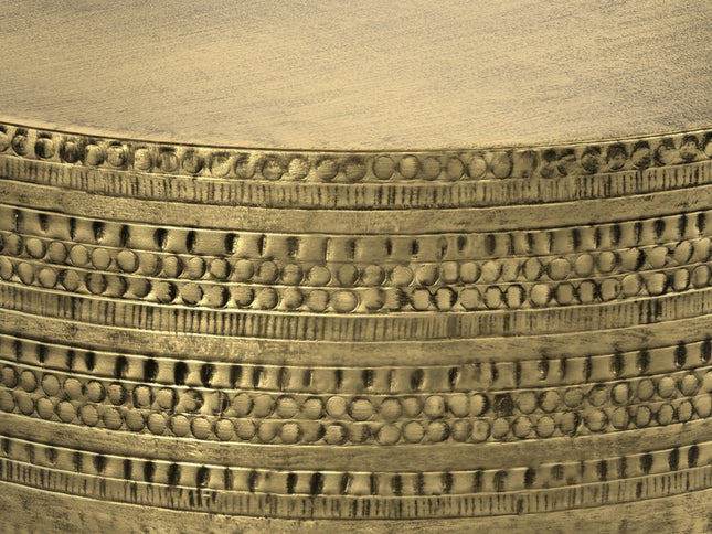 18" Antiqued Gold Metal Round Drum End Table