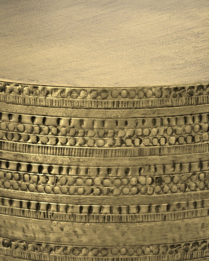 18" Antiqued Gold Metal Round Drum End Table