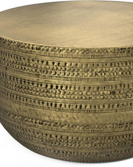 18" Antiqued Gold Metal Round Drum End Table
