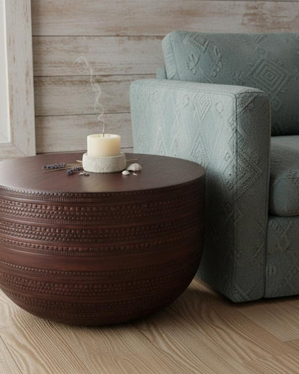 18" Bronze Metal Round Drum End Table