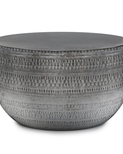 18" Silver Metal Round Drum End Table