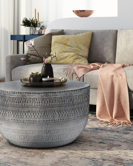 18" Silver Metal Round Drum End Table