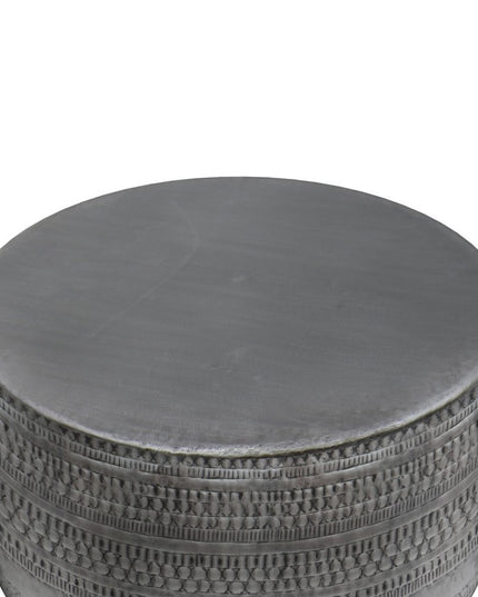18" Silver Metal Round Drum End Table