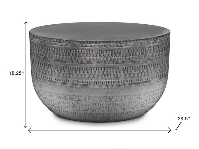 18" Silver Metal Round Drum End Table