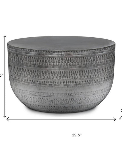 18" Silver Metal Round Drum End Table