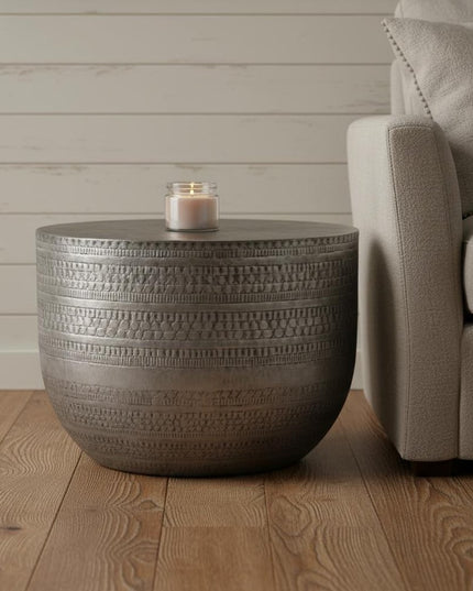 18" Silver Metal Round Drum End Table