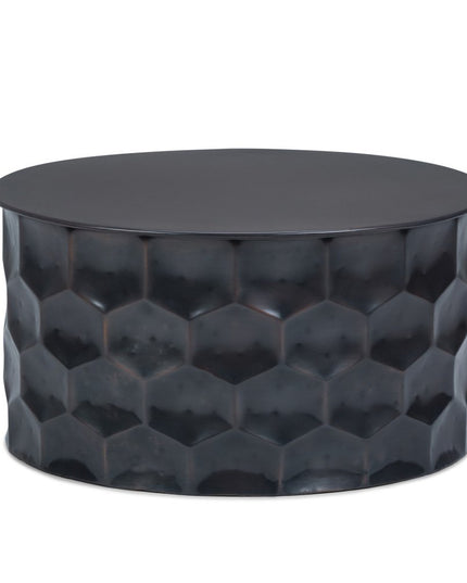 17" Antiqued Bronze Metal Round Drum End Table