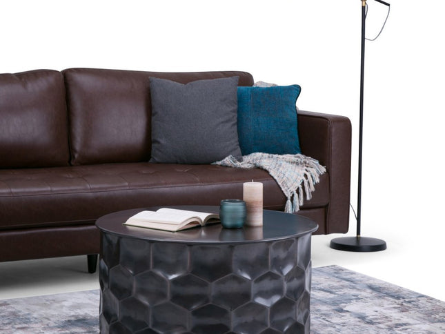 17" Antiqued Bronze Metal Round Drum End Table