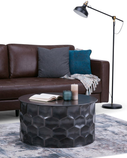 17" Antiqued Bronze Metal Round Drum End Table