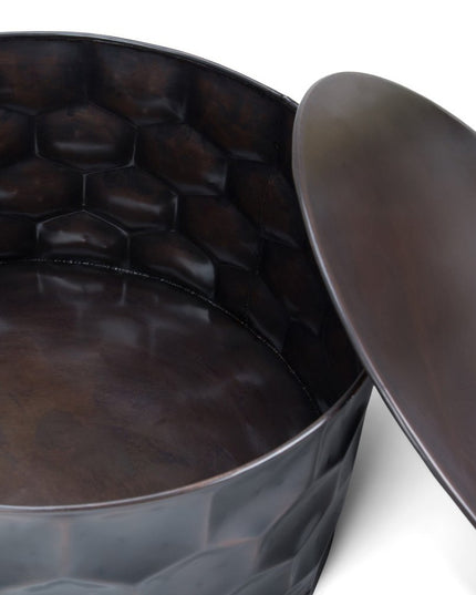 17" Antiqued Bronze Metal Round Drum End Table