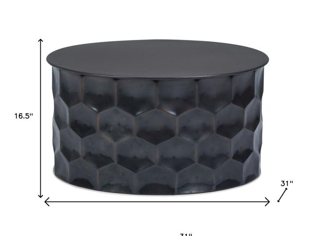 17" Antiqued Bronze Metal Round Drum End Table