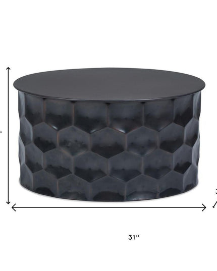 17" Antiqued Bronze Metal Round Drum End Table