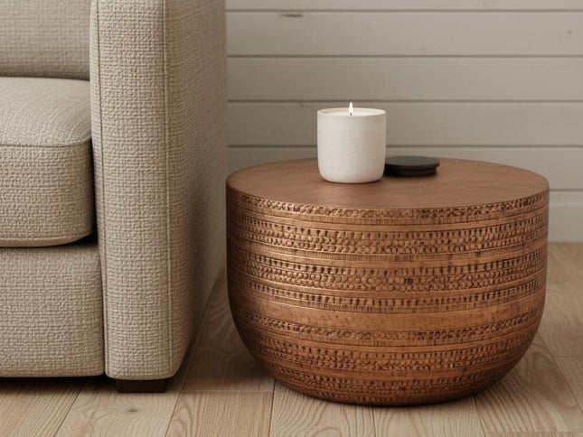 18" Copper Metal Round Drum End Table