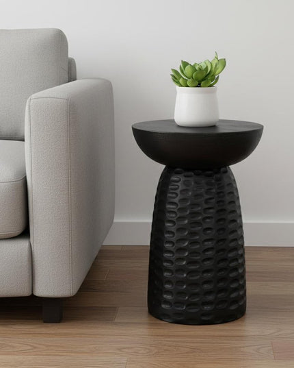 18" Black Solid Wood Round End Table