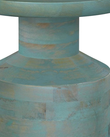 18" Teal Blue Solid Wood Round End Table