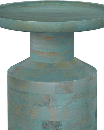 18" Teal Blue Solid Wood Round End Table