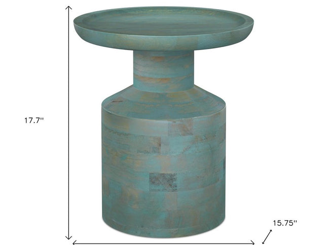 18" Teal Blue Solid Wood Round End Table