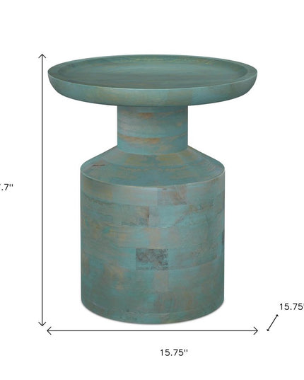 18" Teal Blue Solid Wood Round End Table