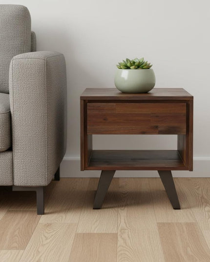22" Brown Metal Square End Table