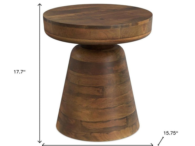 18" Brown Solid Wood Round End Table