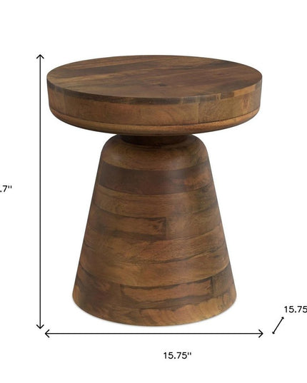18" Brown Solid Wood Round End Table