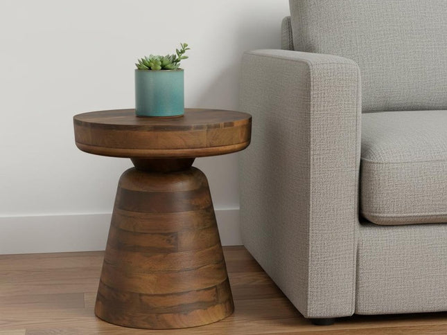 18" Brown Solid Wood Round End Table