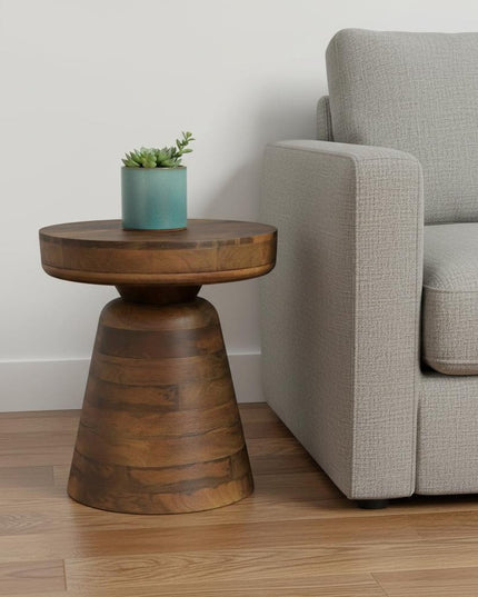 18" Brown Solid Wood Round End Table