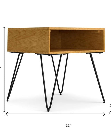 23" Oak Metal Square End Table