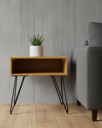 23" Oak Metal Square End Table