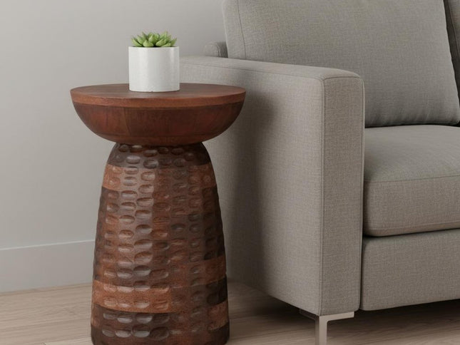 18" Brown Solid Wood Round End Table