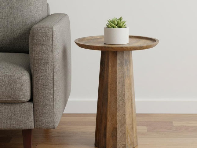 19" Natural Solid Wood Round End Table