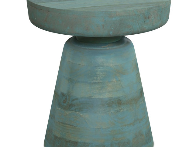 18" Teal Blue Solid Wood Round End Table