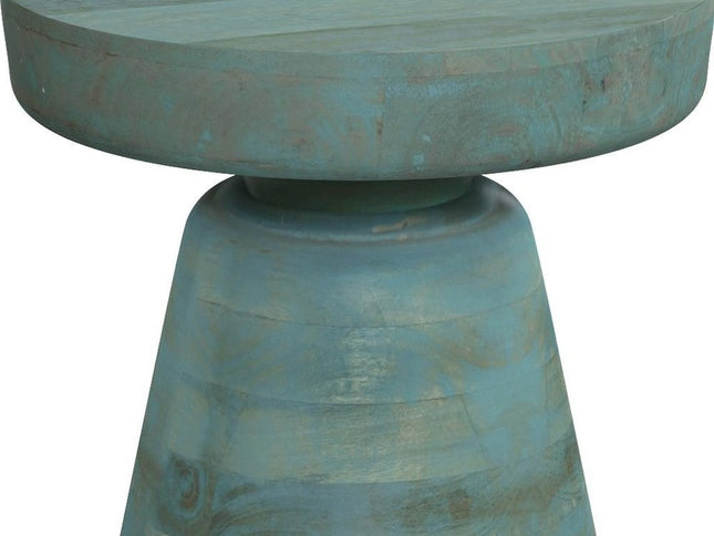 18" Teal Blue Solid Wood Round End Table