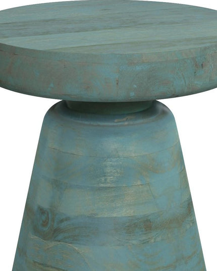 18" Teal Blue Solid Wood Round End Table
