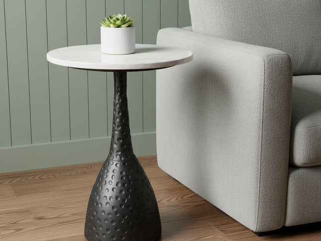 20" Black Marble Round End Table
