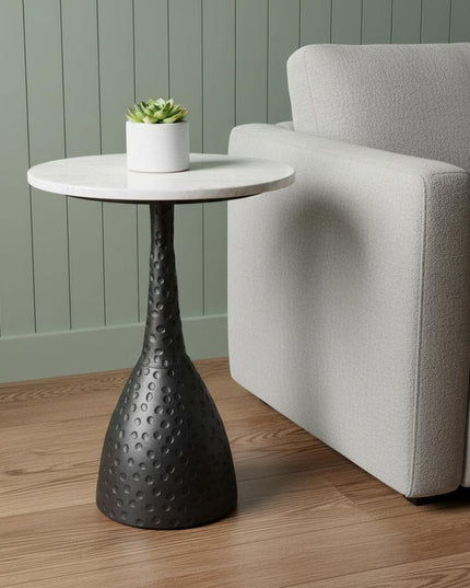 20" Black Marble Round End Table