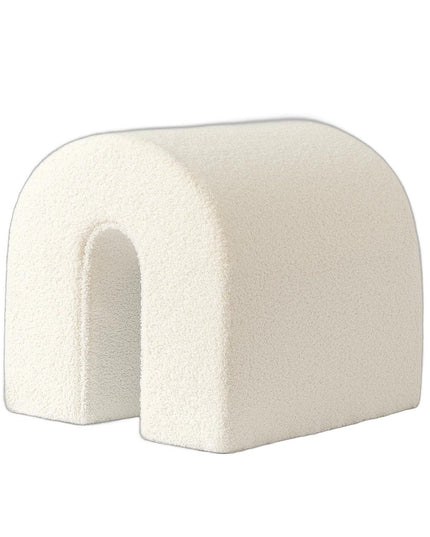 17" White Boucle Oval Footstool Ottoman