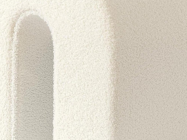 17" White Boucle Oval Footstool Ottoman