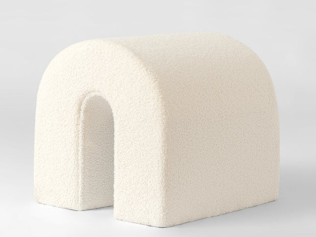 17" White Boucle Oval Footstool Ottoman