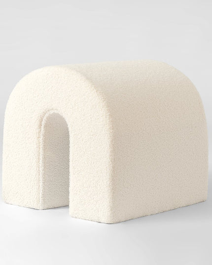 17" White Boucle Oval Footstool Ottoman